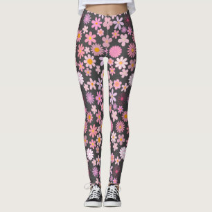 Leggings Pink Daisy Motif 01.bw DGrey BG