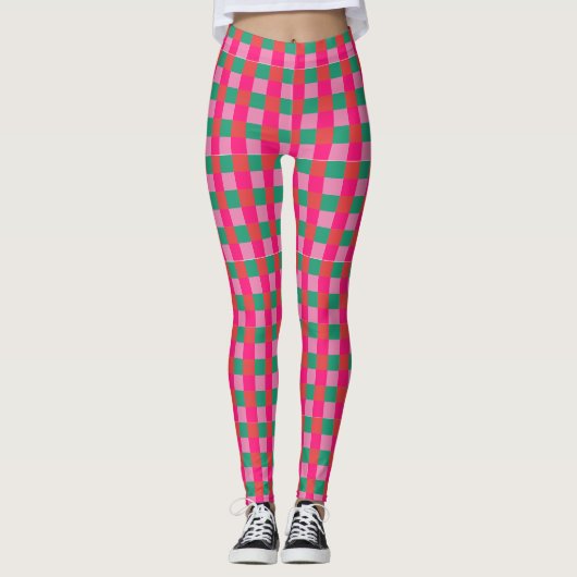 Leggings Pink et Green Check Plaid (Devant)