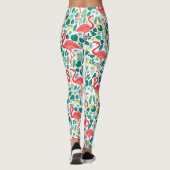 Leggings Pink Flamingos and Tropical Flowers Pattern (Dos)