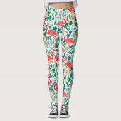 Leggings Pink Flamingos and Tropical Flowers Pattern (Devant)