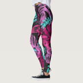 Leggings Pink Fuchsia Motif Feuille vert (Gauche)