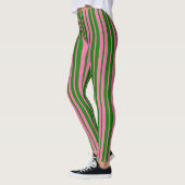 Leggings Pink Green Stylish Stripes Pattern Design  (Gauche)