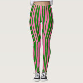 Leggings Pink Green Stylish Stripes Pattern Design  (Devant)