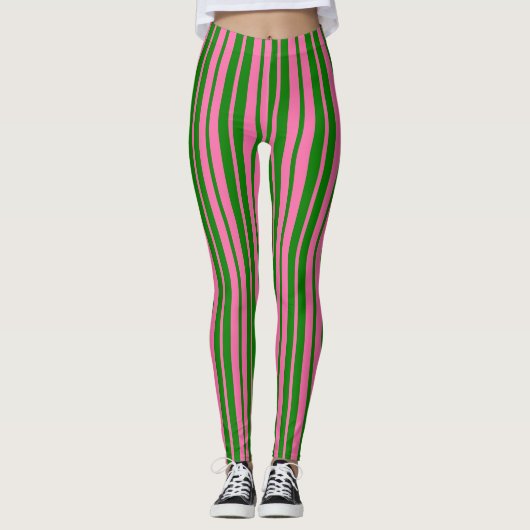 Leggings Pink Green Stylish Stripes Pattern Design  (Devant)