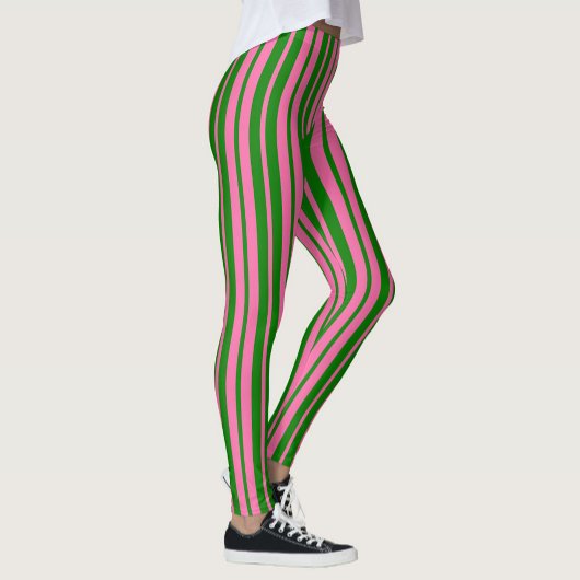 Leggings Pink Green Stylish Stripes Pattern Design 