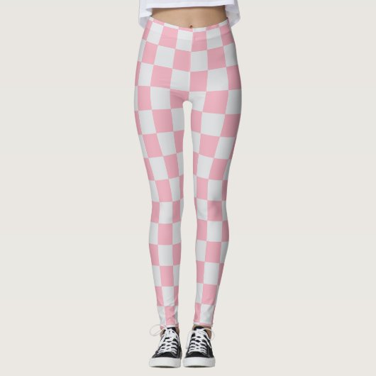 Leggings Pink + Grey Check À damiers Checkerboard Motif (Devant)