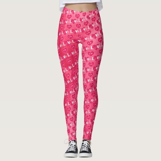Leggings Pink Heart LOVE Typographie Saint-Valentin Leging (Devant)