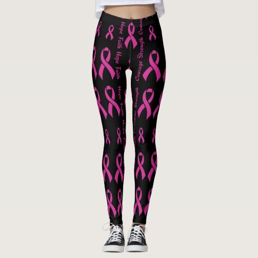 Leggings Pink Hope Faith Force Courage...Cancer du sein (Devant)