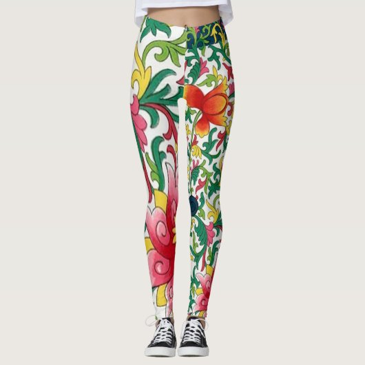 Leggings Pink Lotus Garden Botanique Chinoiserie (Devant)