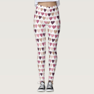 Leggings Pink Mini Hearts and Plum Romantic Love Motif