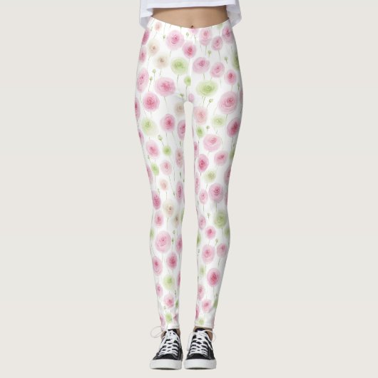 Leggings Pink Mint Floral Ranunculus   (Devant)