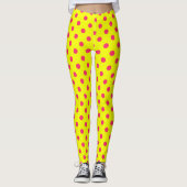 Leggings Pink On Yellow Polka Dots Pattern Design  (Devant)