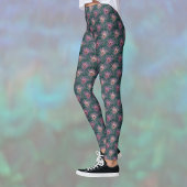 Leggings Pink Peacock Feathers Pretty Pattern on Deep Green