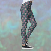 Leggings Pink Peacock Feathers Pretty Pattern on Deep Green