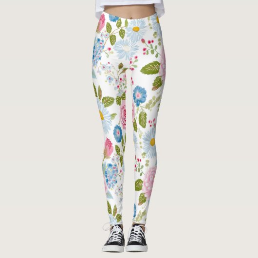 Leggings Pink Peonies Pattern  (Devant)