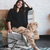 Leggings Pink Poinsettia Diagonal Stripé Noël