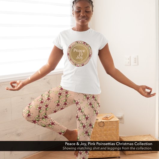 Leggings Pink Poinsettia Diagonal Stripé Noël