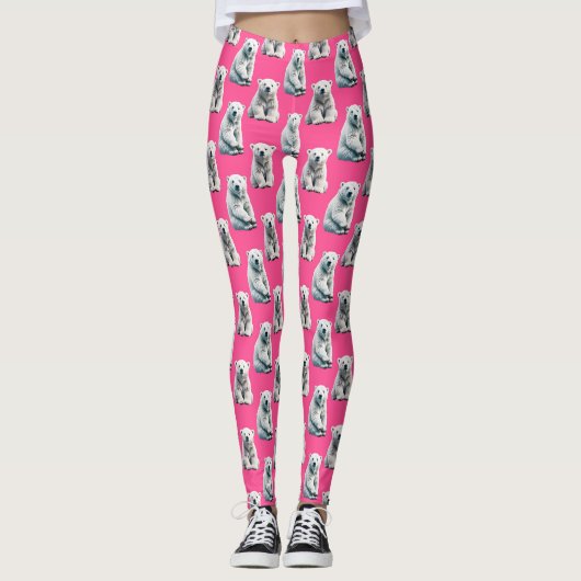 Leggings Pink Polar Bear Pattern Design (Devant)