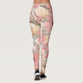 Leggings Pink Sage Vert Floral Feuille Motif d'aquarelle (Dos)