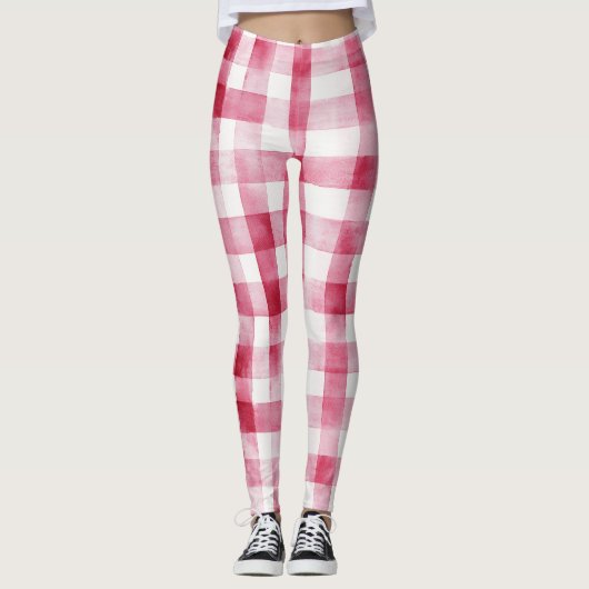 Leggings Pink White Plaid Stripes (Devant)