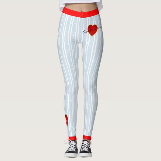 Leggings Pinstriped Signer Votre Nom Heart Blue(custom.) (Devant)