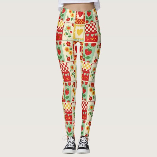 Leggings Pique-Nique Patchwork Fraise (Devant)