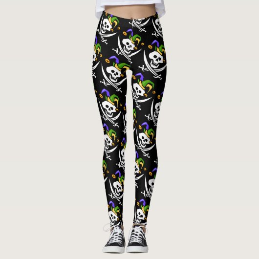 Leggings Pirate, Jolly roger, style Mardi Gras, (Devant)