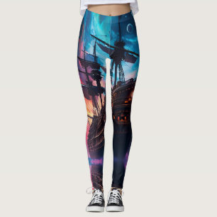 Leggings Pirate Space Ship Nebula et Lunes