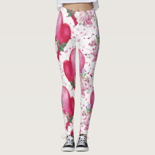 Leggings pivoine aquarelle,cœur aquarelle