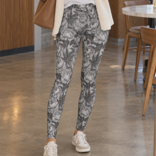 Leggings Pivoine en niveaux de gris classique