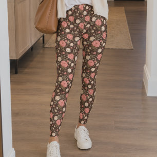 Leggings Pivoines brunes roses douces