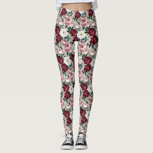 Leggings Pivoines Riches & Feuilles en Harmonie de Couleurs