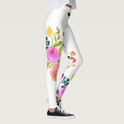 Leggings PixDezines Aquarelle Florale/Ranunculus/Rose (Droite)