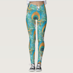 Leggings PixDezines Dessinés à la main H2 Paon/Bleu Cobalt/
