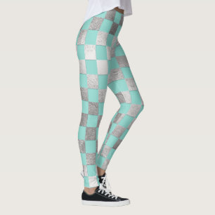 Leggings PixDezines DIY Couleur/Faux Argent/Motif à carreau