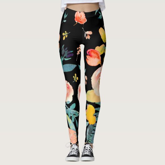 Leggings PixDezines Fleurs aquarelles/do-it-yourself arrièr (Devant)