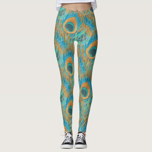 Leggings PixDezines Handdrawn H2 Peacock/Cobalt/Aqua Blue (Devant)