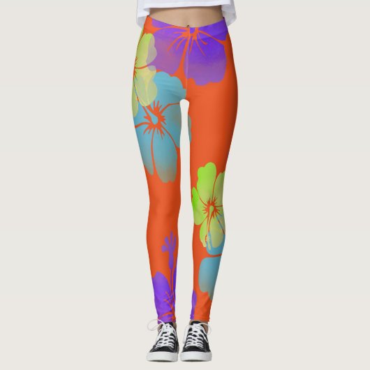 Leggings PixDezines Hibiscus/Lime/Purple/Aqua (Devant)