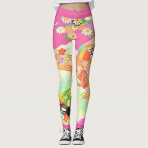 Leggings PixDezines Kimono/Peonies/Fleurs de cerisiers