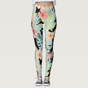 Leggings PixDezines Vintage Luxuriant H2 Hawaï Fleurs Feuil