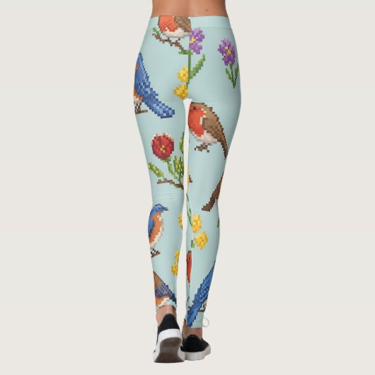 Leggings Pixel Oiseaux et fleurs (Dos)