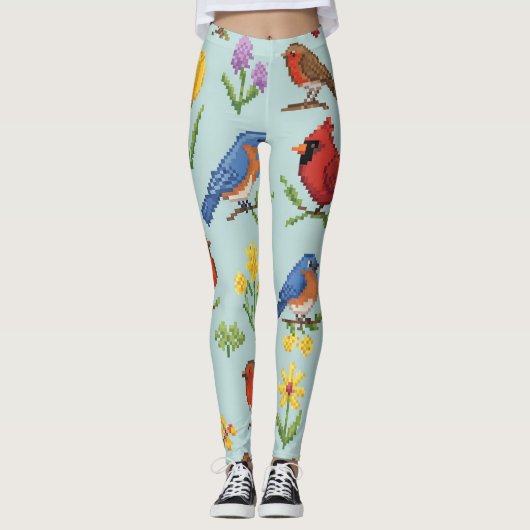 Leggings Pixel Oiseaux et fleurs (Devant)