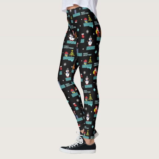 Leggings Pixellit Joyeux Motif de Noël - Design rétro (Gauche)