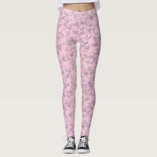 Leggings Placers de perles blanches roses sur velours rose (Devant)