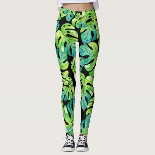 Leggings Plage de Motif de verdure tropicale à feuilles Noi (Devant)