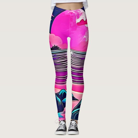 Leggings Plage de néon rose lune (Devant)