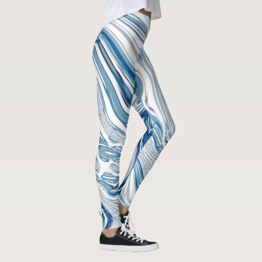Leggings plage d'été vagues nautiques aquarelle bleu tourbi (Droite)