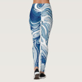 Leggings plage d'été vagues nautiques aquarelle bleu tourbi (Dos)