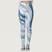 Leggings plage d'été vagues nautiques aquarelle bleu tourbi (Devant)