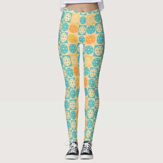 Leggings Plage Turquoise Jaune Inspiré Pickleball (Devant)